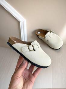 2025 Wiosna Nowość Retro Backless Slip-On Sandały Dla Dziewczynek, Skórzane Mokasyny Z Klamrą