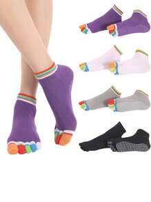 1 par de calcetines de yoga de dedo separado, con punta y talón abiertos, profesionales, con atmósfera difuminada para mujeres que practican yoga avanzado, calcetines de dedo altamente atractivos