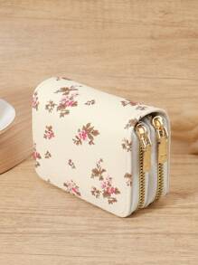 带图案的时尚钱包 - 高品质皮革女士钱包，带多个卡槽、拉链开合和耐用防刮五金配件，紧凑便携的信用卡、银行卡和现金卡夹，完美的旅行必需品，适合送给女朋友、母亲、老师或亲人，非常适合旅行、工作、购物和返校使用，时尚实用的设计，适合学校、办公室和户外活动 - 米色 - 查看 6