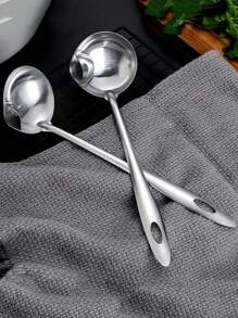 1pc/2pcs Oil Separating Stainless Steel Soup Ladle/Grease Trap Long Spoon/Fat Separator Serving Spoon/Healthy Lifestyle/Kitchen Accessory