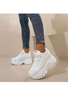 Women's Hidden Heel Small White Sneakers, 2025 New Spring Casual Platform Chunky Chunky Sneakers To Make Legs Look Longer - White - View 4