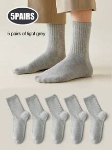 5 Pairs/10 Pairs Men's Neutral Mid-Calf Socks, High Elasticity, Antibacterial & Odor-Resistant, Solid Black/White/Gray Simple Cotton Socks Suitable For Casual, Daily, And Business Wear