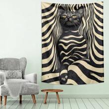 1 件白色斑点猫挂毯，涤纶挂墙装饰，适用于客厅、卧室、办公室、家居装饰、派对、矩形印花厨房壁挂布，带窗帘，包括 3 个墙钉和 2 个夹子 - 彩色 - 查看 10