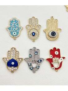 5 件恶魔眼金属泪珠棕榈吊坠、DIY 项链配件、独特珠宝 - 彩色 - 查看 2