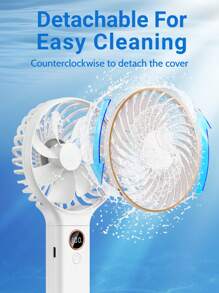 1pc Rechargeable Digital Display Portable Foldable Handheld Fan, 6-Speed Silent Desk Fan With 7 Blades, Extra-Long Battery Life - Milky White - View 9