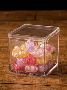 1 pieza Caja de acrílico cuadrada transparente con tapa, caja de almacenamiento a prueba de polvo para regalos y coleccionables - transparente - Ver 2