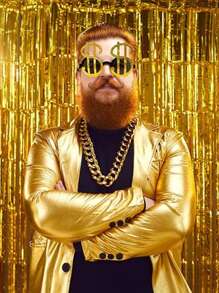 1pc-Sunglasses | Dollar Logo Glasses | Pimp Clothing Accessories | Gangster Clothing Glasses | Gold/Silver.The Golden Doll Logo Frame With Black Accents Is Perfect For Costume Parties And Fun Dressing Occasions. - Multicolor - View 3