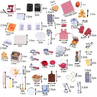 娃娃屋迷你厨房配件，烘焙工具模型零件，迷你手动搅拌机，糖果盒，鸡蛋托盘，微型厨房食物玩具，烘焙场景BJD迷你饼干，面包，烹饪手套，围裙