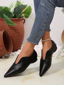 女士平底玛丽珍鞋，时尚黑色和米色，舒适尖头粗跟，低跟一脚蹬设计，适合工作、休闲、派对、角色装扮、春秋季 - 黑色 - 查看 5