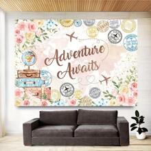 Adventure Awaits Floral Photo Backdrop For Bridal Shower, Travel Theme Party, Graduation Ceremony, Birthday Background, Party Decorations