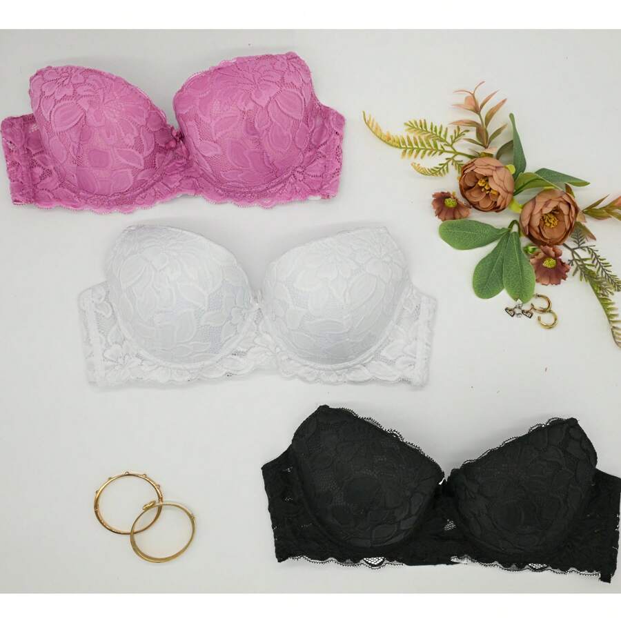 RITA SENSUAL FLORAL LACE BRA CUP B (3 PCS) - Baby Pink - View 1