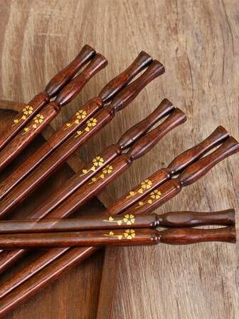 Natürliche hölzerne Blumenmuster Essstäbchen, schimmelbeständig, rutschfest, leicht zu reinigende hölzerne Besteckstäbchen für Zuhause, Schulmaterial