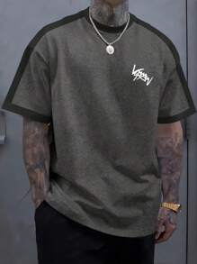 Men's Basic Crew Neck Short Sleeve T-Shirt, Casual Outdoor Sport Patchwork Color Block, Summer New Arrival