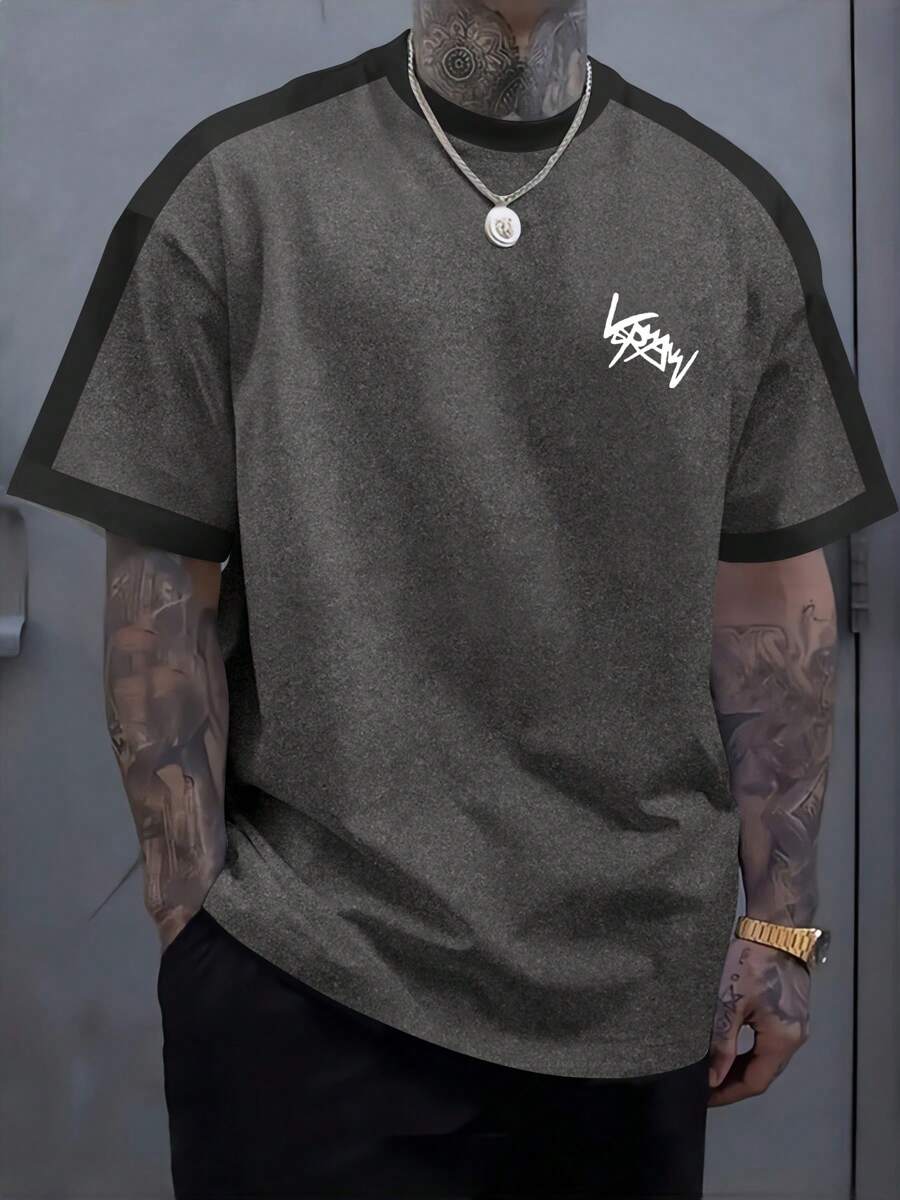 Men's Basic Crew Neck Short Sleeve T-Shirt, Casual Outdoor Sport Patchwork Color Block, Summer New Arrival