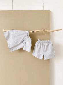 2 stuks/set babymeisjes schattige hartprint korte mouwen T-shirt en shorts set, zomer