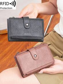 MIYIN Vintage RFID Blocking Multi-Functional Multi-Card Slot Short Wallet, With Zipper And ID Window, Can Hold Credit Cards, Cash, Letters, Suitable For Daily Carry, Vintage Casual Style, Can Hold Coins, Credit Cards, ID, Cash, Letters. Tri-Fold Design, Zipper Wallet, Christmas Gift, Thanksgiving Gift, Birthday Gift, Anniversary Gift, Men's Wallet, Handbag, Long Wallet. - Grey - View 11