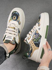 Herren Mode Graffiti-Muster zufälliges Muster Skate Lässig Segeltuch Sneaker, leicht und bequem mit dicken Schnürsenkeln, Streetstyle geeignet für Teenager und Studenten