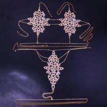 1pc Sexy Crystal Flower Body Chain For Women, Beach Bikini Jewelry - Gold - View 5