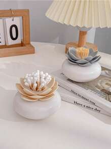 1pc Creative Lotus Cleaning Swab Holder/Toothpick Box, Comes With 100pcs Cleaning Swabs With Cover, Daily Novelty Gift, Restaurant, Home Supplies, Holiday Decor