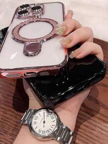 1 件透明电镀防震硅胶手机壳，带闪光滑动支架/保护性手机壳，TPU 材质，兼容 15 Pro Max、16 Pro Max、16 Pro、17、17 Pro、17 Pro Max、11、12、13、14 Pro Max、14 Pro、13 Pro Max、 16、16e、S24、S24 Ultra、S25、S25 Ultra，支持无线充电 - 粉色 - 查看 4