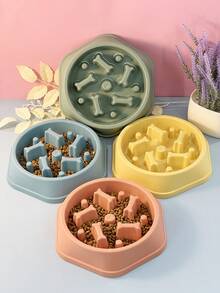 Pet Supplies Slow Feeder Dog Bowl, Bone Shaped Candy Color Cat Slow Feeding Bowl