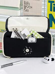 So Cool 铅笔盒笔袋翻盖前袋多网眼收纳袋适用于文具学校学生，返校礼物