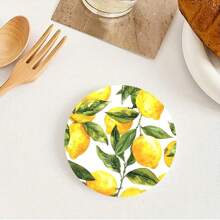 6pcs/Set Lemon Leaf Illustration Style Minimalist & Unique Wooden Coasters, Suitable For Kitchen, Living Room, Dining Room - Multicolor - View 4