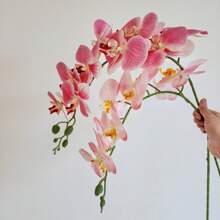 1 PIEZA Flores de orquídea artificial, 9 grandes tallos de flores de orquídea Phalaenopsis de toque real y vibrantes, guirnaldas de orquídeas artificiales de estilo clásico, flores de Phalaenopsis de seda artificial, ramas de flores artificiales para decoración del hogar, arreglos florales para hoteles y bodas, hermosa decoración del hogar para Halloween, Año Nuevo Chino, Día de San Valentín, regalo
