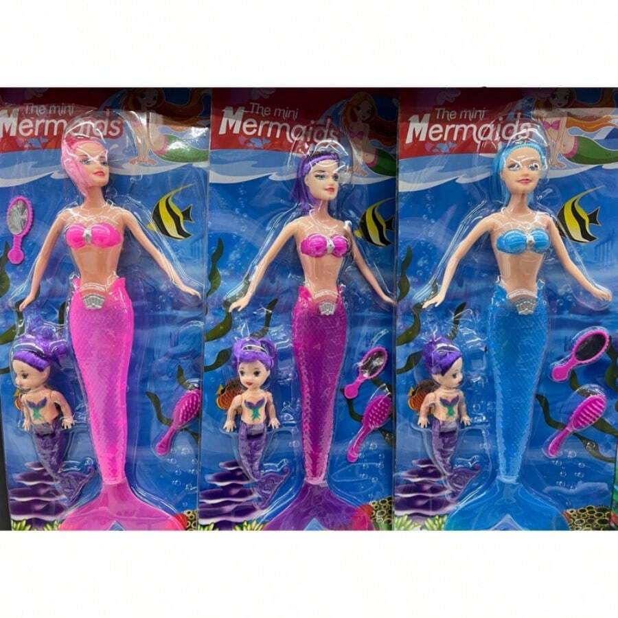 Mermaid Doll +  With Mirror And Comb Flashing Tail Gift Ok117 - ngẫu nhiên - Xem 1