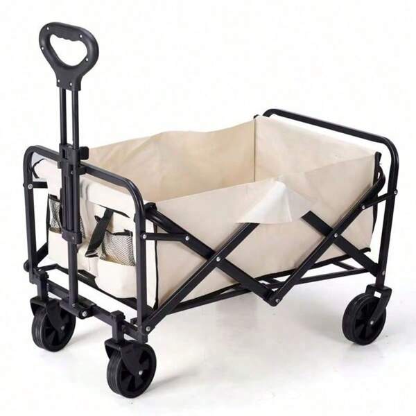 1 pieza Carrito plegable, Carrito de jardín plegable, Gran capacidad, Carrito de mano portátil de uso múltiple, Adecuado para playa, camping, compras, jardín, decoración exterior blanca