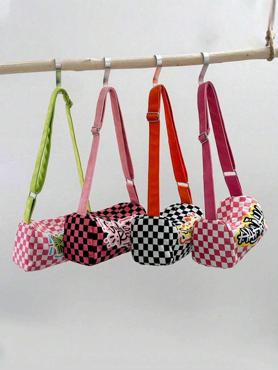 Kids Colorblock Letter Print Casual Messenger Bag - A - View 1