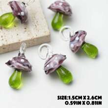 2pcs/Set Random Mori Style Colorful Handmade Glass Mushroom Pendant Decor Bead Set, Suitable For DIY Bracelets, Necklaces, Earrings, Phone Chains, Pendants & Jewelry Making - Multicolor - View 9