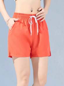 1pc Women's Quick Drying Breathable Workout Shorts, Seamless Running & Beach Shorts - Watermelon Pink - View 5