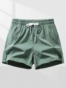 1pc Women's Quick Dry Breathable Athletic Shorts, Running Shorts & Beach Shorts - Dark Green - View 8