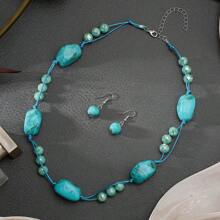 3pcs/Set Fashionable Bohemian Handmade Woven Geometric Resin Crystal Beaded Necklace And Earring Jewelry Set - Irregular 3-piece Set (necklace + Earrings) - View 12