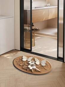 1 件椭圆形加厚硅胶硅藻土材质木纹蝴蝶印花地垫，耐脏且易于清洁，适用于浴室、厨房、入口等场合 - 彩色 - 查看 13