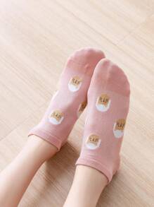 5 Pairs Breathable Cartoon Cat Printed Socks, Suitable For Home, Party, Random Color Delivery - Multicolor - View 3