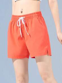 1pc Women's Quick Drying Breathable Workout Shorts, Seamless Running & Beach Shorts - Watermelon Pink - View 4