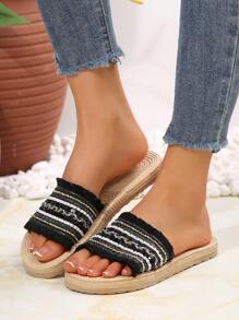 Dép xăng đan đế bằng phong cách Bohemian mùa hè 2025 dành cho nữ, dép đi biển đơn giản, dép đế mềm nhẹ, thoải mái, chống trượt, thoáng khí - màu đen - Xem 1