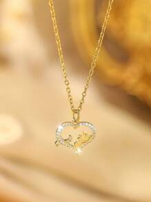 3 件/套优雅时尚的方晶锆石镶嵌心形、数字 8、蝴蝶结装饰金链不锈钢项链，奢华珠宝礼物，适合女性，母亲节礼物 - 金黃色 - 查看 2