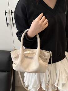 Vintage Matte Tote Bag For Women, New Autumn/Winter Simple Commuting Handbag, Stylish And Elegant Shoulder Underarm Bag , New Year , Office Bag - White - View 9