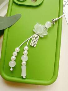 1 件精美莲花串珠手机挂绳，中国风莲花吊坠手机链，复古配饰