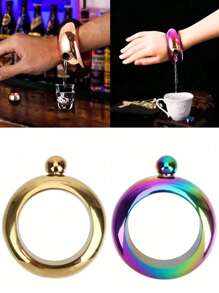 1PC Stainless Steel Bracelet Wine Bottle Hidden Portable Wine Bottle Set For Whiskey Vodka Alcoholic Beverage Sports Water Bottle Outdoor Sports Products Ladies Wrist Jewelry Camping Bar Equipment