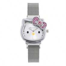 1 Fashionable Cartoon Rhinestone  Watch, Available In 4 Colors For Girl To Choose From, Equipped With A Milan Strap Watch With A Bow, Used As A Valentine's Day Decoration Gift, Easter Gift