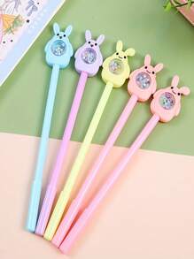 12支可爱复活节兔子造型中性笔，带彩色闪粉，轻巧便携，是完美的复活节礼物，黑色墨水，书写流畅，适合学校和办公室使用，中性色，节日用品 - 彩色 - 查看 5
