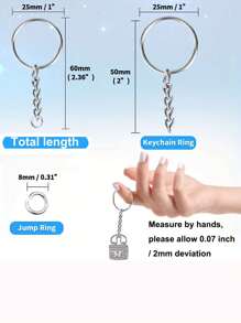 10/30/60 unidades Anillos partidos con cadenas, piezas de llaveros plateados con aros abiertos a granel de 1 pulgada/25mm para manualidades de llaves de pequeños negocios - Multicolor - Ver 2