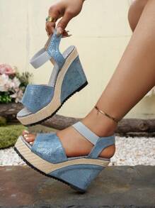 Damen Sommer Schlangendruck Keilabsatz Offene Zehe Lässig Mode Strand Sandalen mit dicker Sohle und gekreuzten Riemen, leichte und bequeme Plateauslipper aus Kunstleder, Sommer Essenzial, Urlaubsreise Schuhe
