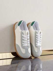 2025新款春季轻便复古德国训练白色运动鞋女款平底百搭防滑休闲 - 灰色 - 查看 2