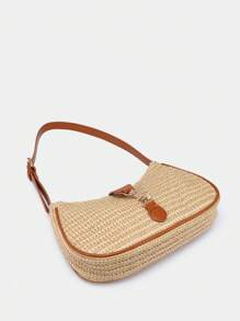 1pc Vintage Minimalist Crescent Shaped Adjustable Strap Crossbody Bag, Suitable For Dates, Outings, Parties - Beige - View 3