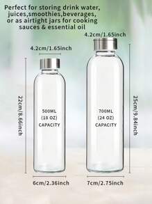 1pc Clear Glass Bottles With Lids 18 Oz And 24 Oz, Reusable Glass Water Bottles With Stainless Steel Cap For Juicing, Refrigerator, 100% Leak Proof, Glass Juice Bottles, Juice Cup, Coffee Cup, Drinking Sports Water Bottle For Fitness, Gym And Outdoor, Suitable For Both Cold And Hot Drinks, Mother's Day And Father's Day Gifts, Family Kitchen Party Office, Boyfriend And Girlfriend Gifts - Multicolor - View 3